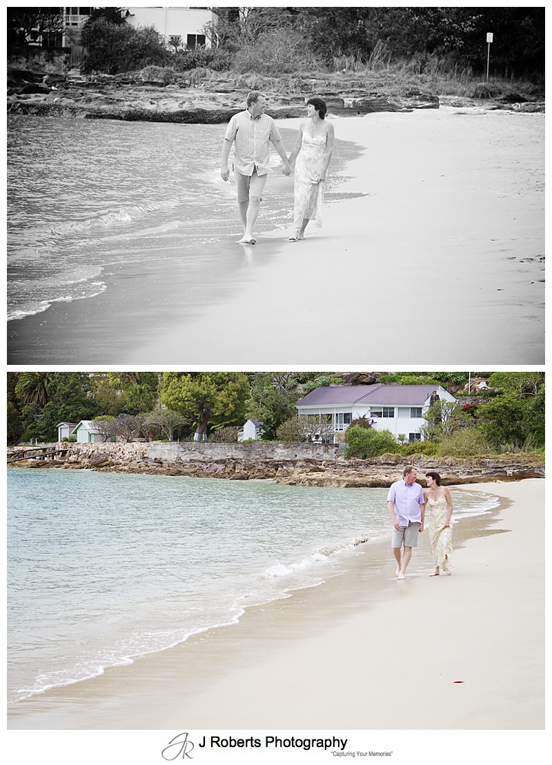 A couple walking along the beach - sydney family portrait photography